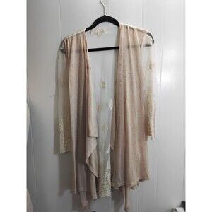 Areve Top Womens Large Tunic Scoop Neck Textured Lace Cream Long Sleeve